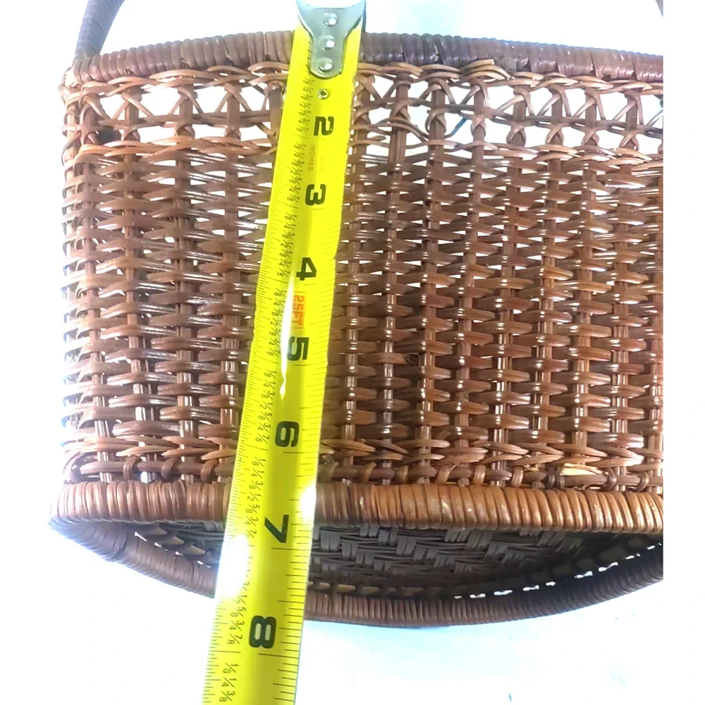 Rattan Wicker Dark Brown Vintage Basket Hanging Handle Plant Storage